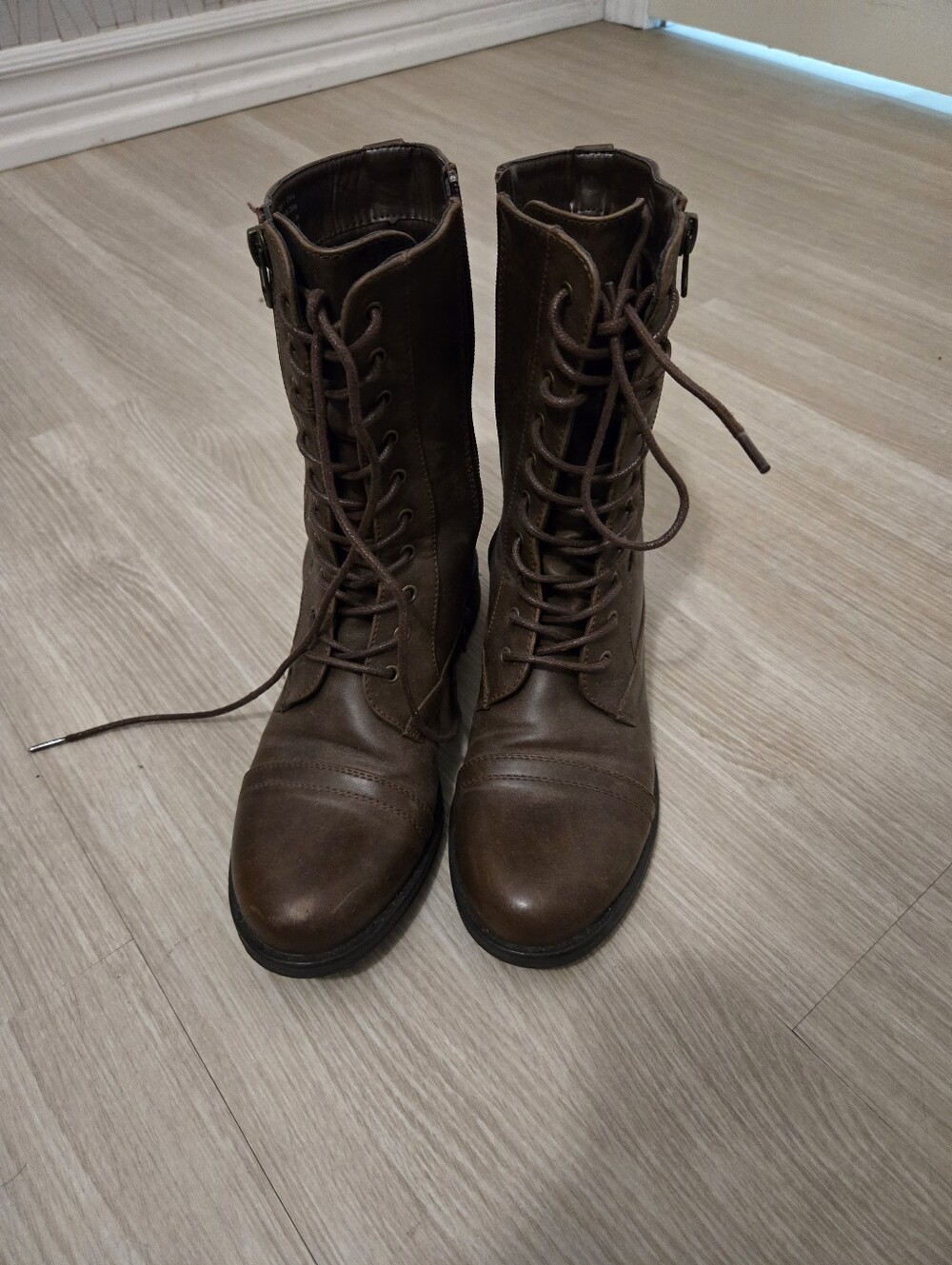 Call It Spring Women's Brown Lace-Up Combat Boots